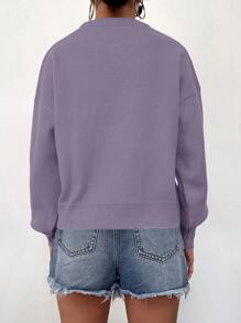 EURMUSE Women's Solid Color Crew Neck Long Sleeve Minimalist Sweater, Casual For Daily Wear - Lilac Purple - View 2