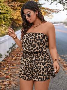 SHEIN VCAY Bộ đồ liền thân không dây họa tiết da báo cỡ lớn, bộ đồ liền thân giản dị tối giản và thời trang để mặc hàng ngày - Cà phê nâu - Xem 7