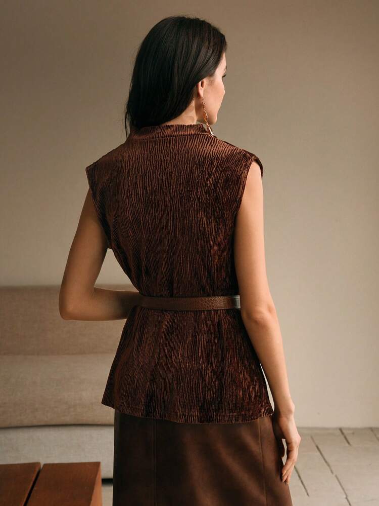 Ceinture de style rétro à texture rayée en velours, débardeur femme à col bénitier, convient pour le Nouvel An pour les femmes