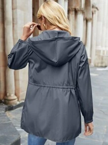 Mulvari Zip Up Drawstring Waist Hooded Jacket - Grey - View 2