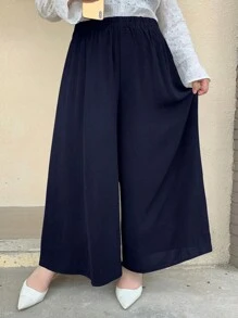 Dazy Plus Pantaloni a gamba ampia tinta unita per taglie forti, adatti per tutte le stagioni, abbigliamento autunnale, pantaloni da insegnante