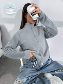 Flirla Plush Zipper Jacket With Lapel Collar And Slim Fit Fall Winter Cloth For Women - Grey - View 1