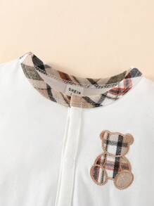 SHEIN Newborn Simple Style White Base Long Sleeve Jumpsuit With Bib Blanket Hat Gloves Multiple Sets Home Outfit