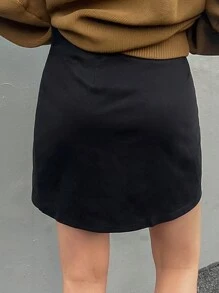 FRIFUL Women's Solid Color Front Button Minimalist A-Line Skirt, Casual Everyday Wear,Pencil Skirt