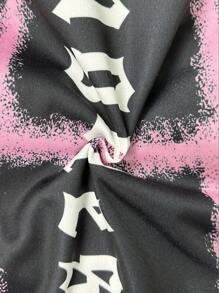 男士字母印花抽绳腰宽松阔腿休闲裤 - 黑色 - 查看 4