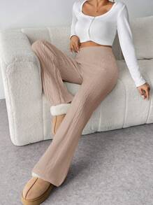 SHEIN Privé Women's Twist Flowers Straight Wide Leg Knitted Pants