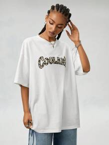 Coolane Women's Daily Wear Basic Going Out Leopard Loose T-Shirt - White - View 4