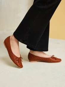 MOTF PREMIUM ROUND TOE RIVET DECORATED COMFORT FLAT SHOES FOR WOMEN