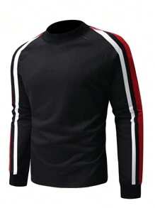 Manfinity Homme Men's Casual Pullover Hoodie With Side Stripe, Long Sleeve Turtleneck Top, Autumn/Winter