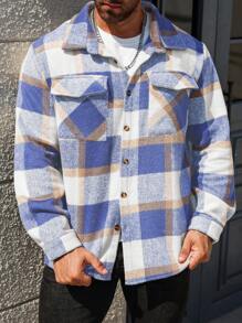 Manfinity Homme Plus Size Men's Colorful Plaid Casual Jacket, Autumn/Winter - Multicolor - View 3