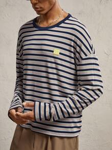 AKNOTIC Party Men's Loose Crew Neck Striped Long Sleeve Knit Sweater, Suitable For Everyday Wear - Multicolor - View 3