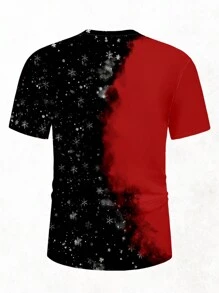 Manfinity Homme 时尚休闲圣诞圣诞老人水彩风格图案印花修身圆领 T 恤男款 - 紅色 - 查看 2