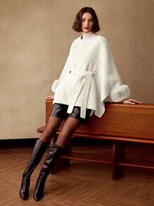 MOTF PREMIUM WOOL CONTRAST FUZZY CUFF OVERCOAT - White - View 1