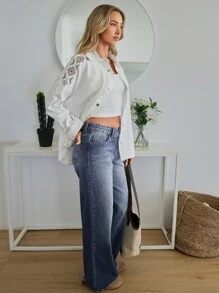 RueChic Women's Front Button Pocket Simple Denim Jeans, Casual Everyday Wear - Medium Wash - View 6