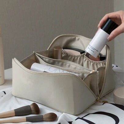 Plain Multi-Layer Cosmetic Bag , Travel Essentials