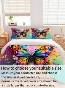 Bộ 3 vỏ chăn hoa và bướm, 2 vỏ gối + 1 vỏ chăn có khóa kéo (không ruột), vải 100% polyester, mềm mại và thân thiện với da, thích hợp cho phòng ngủ, ký túc xá, ngày lễ, cắm trại và du lịch - Nhiều màu - Xem 6