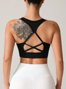 SHEIN Sport Studio Damen einfarbige ärmellose Lässig Bluse mit Cut-outs, Alltagsmode