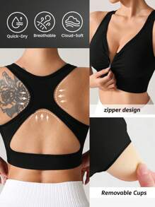 SHEIN Sport Studio Damen einfarbiger Sport-BH mit Ausschnittausschnitt und ärmellos
