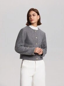 圆领长袖短夹克 - 灰色 - 查看 1