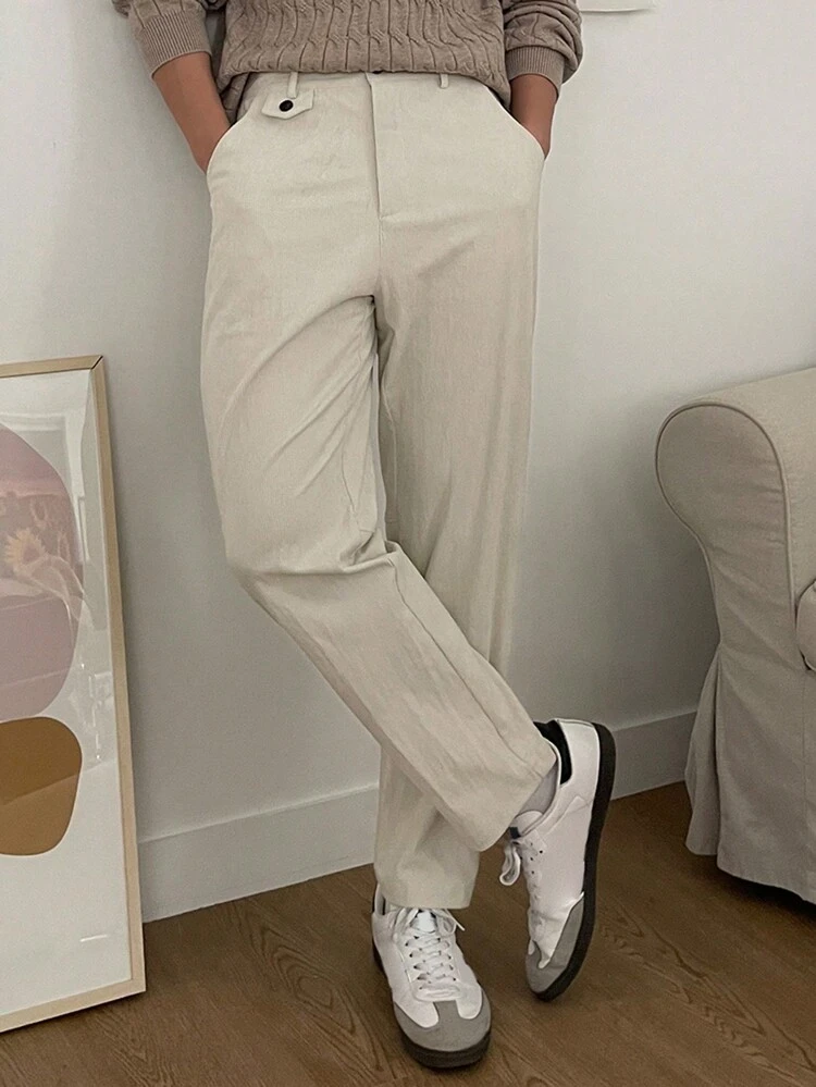 Men's Solid Color With Pockets Straight-Leg Loose Casual Pants,Fall Clothes
