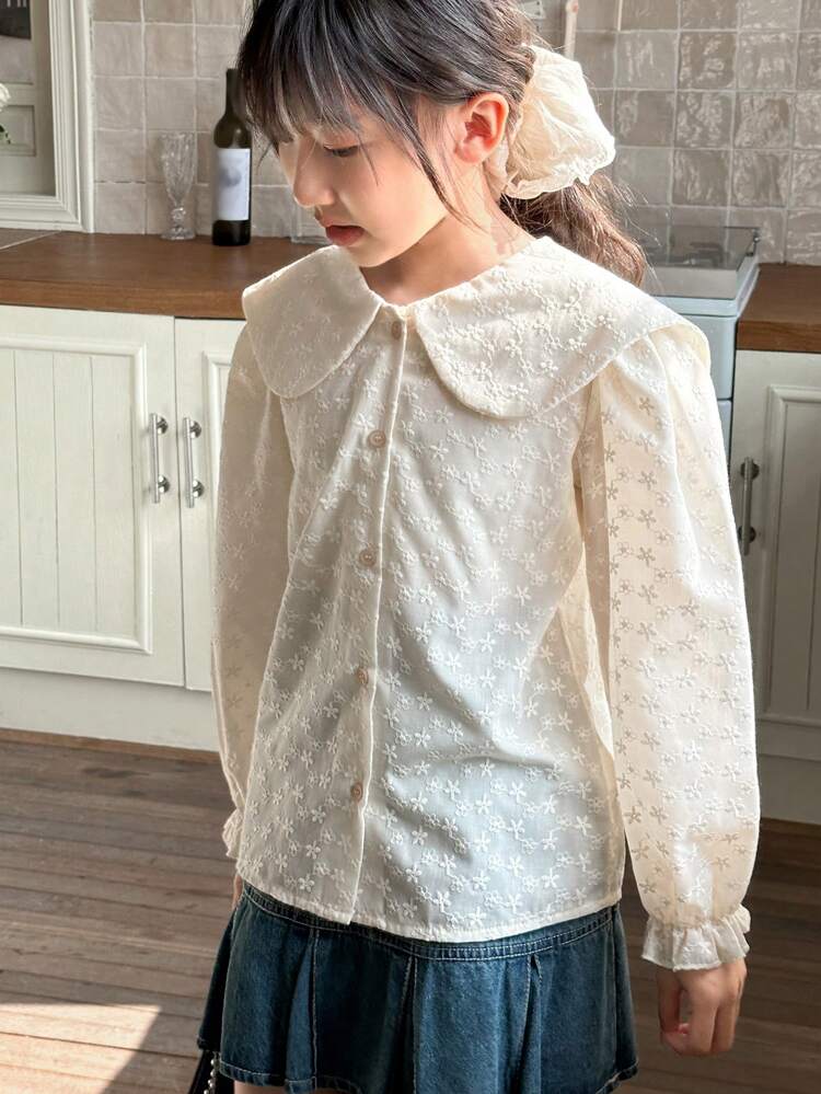 Tween Girl Butterfly Embroidery Shirt, Back To School Clothes Long Sleeve Tops Girl