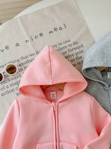 SHEIN LMoss Kids LMoss 2pcs/Set Baby Girl Cute Solid Color Hooded Sweatshirt Set,In Fall/Winter - Multicolor - View 5