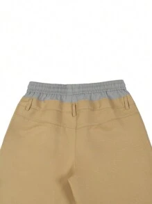 Manfinity Homme Quần ống đứng cạp chun vá lưng đôi mới cho nam, quần dài màu kaki có dây rút, dành cho chồng, quà tặng bạn trai - Màu Khaki - Xem 6