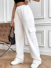 SHEIN Unity Women's Drawstring Cargo Sweatpants - White - View 6