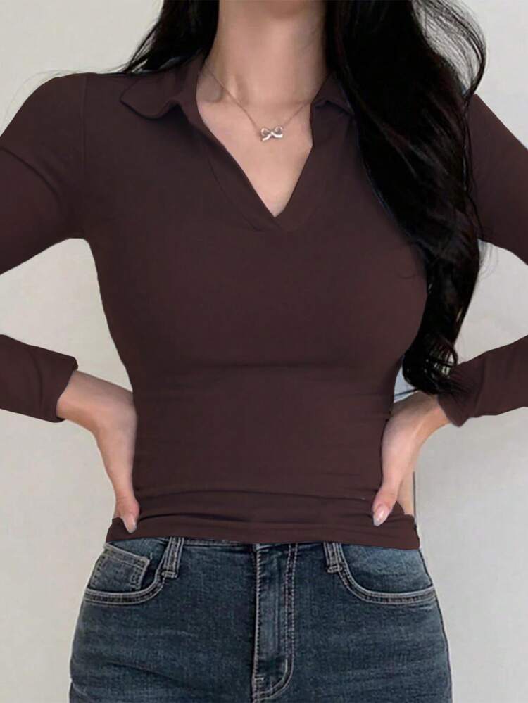 Women's Tight-Fitting Polo Neck T-Shirt, Casual & Fashionable For Everyday Wear Summer