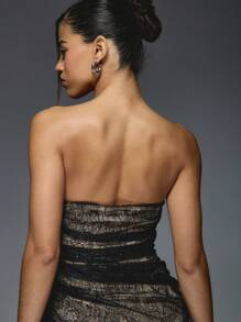 MISSGUIDED Vestido largo con bandeaux, abertura lateral, encaje y detalles de lentejuelas de estilo futurista Y2K