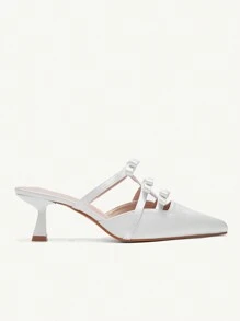 CUCCOO CHICEST 尖头、低跟、蝴蝶结设计女式高跟鞋，时尚、舒适，适合日常、节日和派对场合，适合圣诞节和新年假期氛围秋冬季 - 白色 - 查看 3