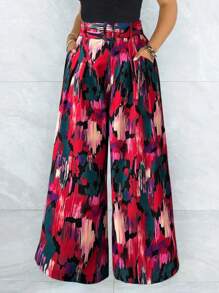 Franclia Pantalon grande taille à jambes larges avec imprimé blocs de couleurs tout sur le produit, automne