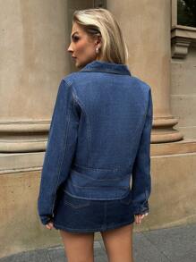 Forever 21 Damen Lange Ärmel Denim Jacke mit Knöpfen und Taschen, einfaches Lässig Design