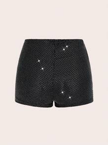 EgrlEra Women Sequined Simple Shorts (Random Cut), Casual Daily Wear Y2K - Black - View 2