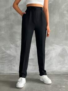 SHEIN Tall Cottnline High Waist Pleated Suit Trousers - Black - View 6