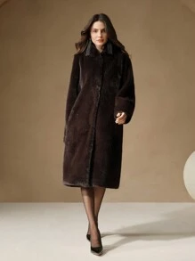 Anewsta New Autumn/Winter Fluffy Long Coat For Women, Minimalist Stylish Plush Outerwear
