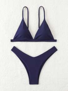 Swim Basics Women's Solid Color Sexy Bikini For Beach Vacation Summer - Navy Blue - View 6