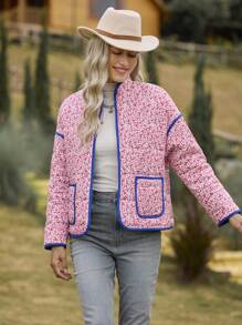 LanaWest Women's Pink Ditsy Floral Padded Padded Coat Clothes Winter - Pink - View 5