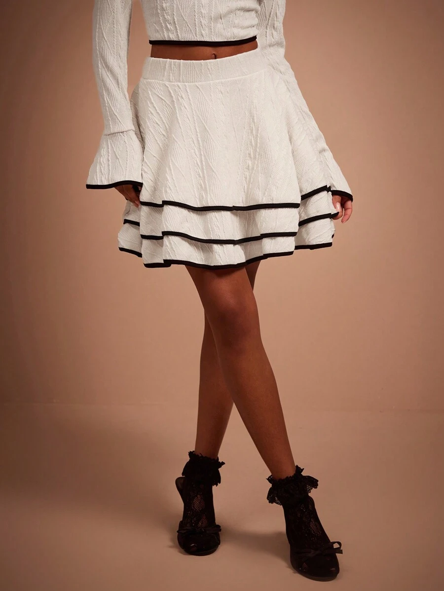 COSMINA 女士荷叶边下摆多层短款休闲裙 - 奶油色 - 查看 1