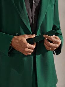 AKNOTIC Party 2pcs Loose Fit Wide Strap Long Sleeve Casual Suit Set, Suitable For Autumn/Winter - Dark Green - View 4