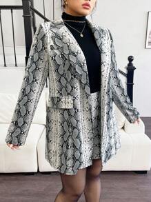 Celure Bộ 2 món cho nữ cỡ lớn, áo khoác blazer dài tay họa tiết da rắn thanh lịch và quần short - Nhiều màu - Xem 3