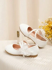Girls Casual White Princess Flat Shoes, Spring/Autumn - White - View 6