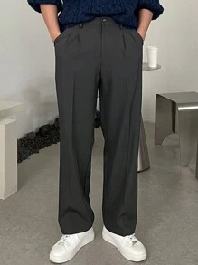 DAZY Men's Solid Color Front Button Pocket Simple Casual Suit Pants