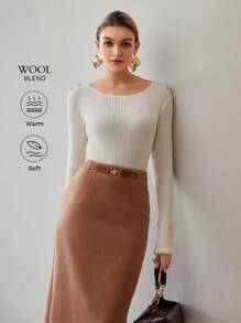 MOTF PREMIUM Jersey de ajuste ceñido con detalles de botones dorados de lana sólida