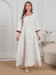 Al Najma 女士休闲撞色绑带 3/4 袖连衣裙 - 中紫紅色 - 查看 5