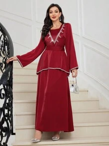 Modelyn Fashion Rhinestone Party Dress For Women Burgundy Maxi Women Outfit Long Evening Dresses - Burgundy - View 5