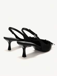 CUCCOO CHICEST 尖头细高跟鞋女款，粉色和黑色拼色，蝴蝶结装饰，后跟高跟，简约时尚，黑色和粉色高跟鞋，情人节款