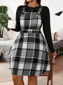 Calvaya Đầm và áo đơn giản dây đeo bản rộng cỡ lớn, thiết kế tối giản, bộ 2 món thường ngày - Xám - Xem 3