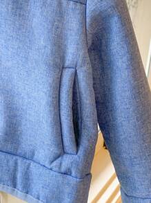 Blossori 年轻男孩优雅法式蓝色图案宽松翻领夹克，秋冬 - 藍色 - 查看 5