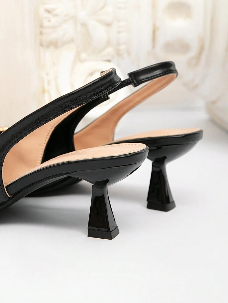 CUCCOO CHICEST Women's Black Sexy And Elegant Pointed Toe Low Heel Hollow Round Buckle High Heels Pumps Valentines